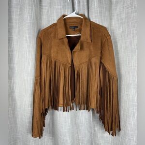 Sincerely Jules Fringe Cropped Open Faux Suede Tan Women's Western Rodeo Large